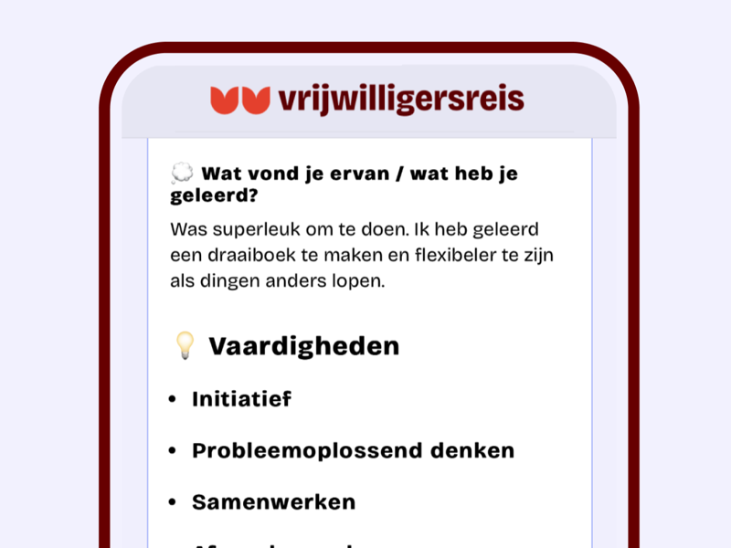 Overizcht Vrijwilligersreis App